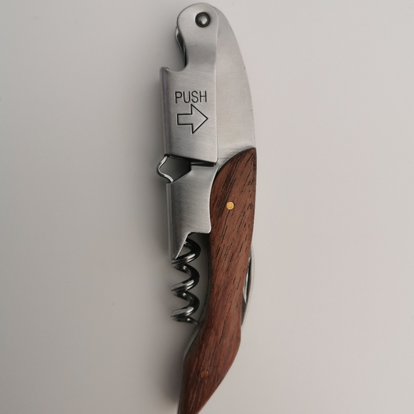 Stainless steel wine corkscrew with wood handle - Picture 1 of 4